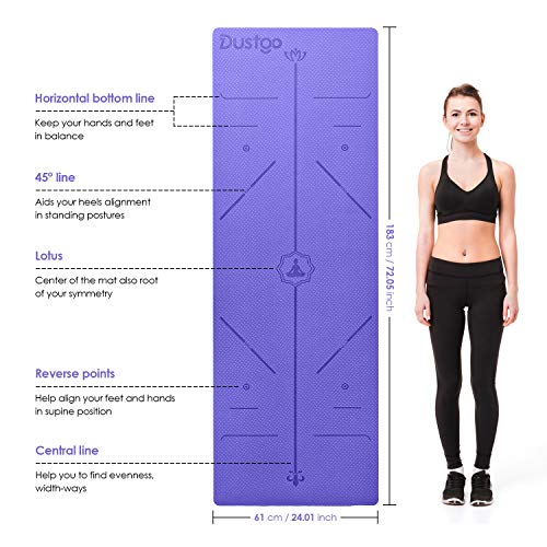 Dustgo 【Promoción】 Esterilla Yoga Colchoneta de Yoga Antideslizante con Material ecológico TPE con líneas corporales Yoga Mat diseñado para Entrenamiento y Entrenamiento físico