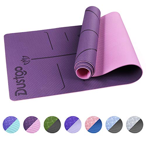 Dustgo 【Promoción】 Esterilla Yoga Colchoneta de Yoga Antideslizante con Material ecológico TPE con líneas corporales Yoga Mat diseñado para Entrenamiento y Entrenamiento físico