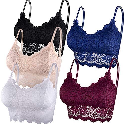 Duufin 5 Piezas Bralette Encaje Sujetador de Encaje Tipo Bralette para Mujer y Niña, 5 Colores (S-M)