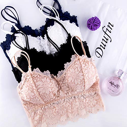 Duufin 5 Piezas Bralette Encaje Sujetador de Encaje Tipo Bralette para Mujer y Niña, 5 Colores (S-M)