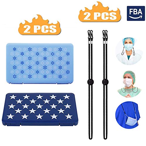 DWcouple Caso De La Mascarillas, 2 PCS Portátil de Almacenamiento de mascarillas Desechables, Máscaras para contra El Polvo Caja De Almacenaje + 2PCS Máscara Cordón Ajustable