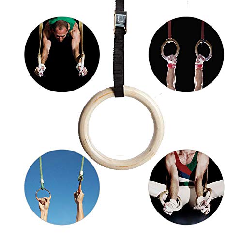 DYJD Anillas de Gimnasia, Gimnasia Par de Madera Olímpicos de Gimnasia Ajustables Anillos Aros de Crossfit Fuerza Entrenamiento Pull ups Formación,32mm