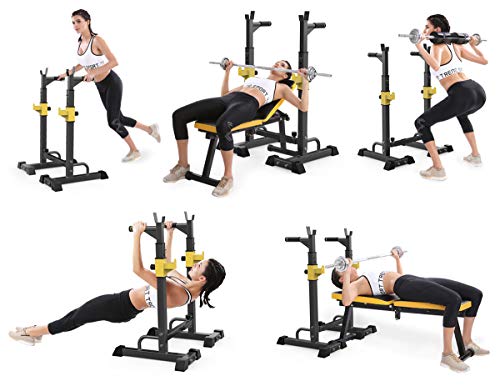 DZKU Regulable Soporte Barra Pesas Rack, MAX 250 Kg Acero, Rack Sentadillas y Dominadas, Olympic Soporte Barra Press Banca, para Gimnasio en Casa