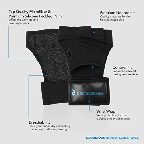 Earwaves ® Versatile - Calleras Crossfit para Hombre y Mujer con muñequeras incorporadas. Guantes Ideales para Calistenia, Halterofilia, Fitness, Gymnastics, Mancuernas, Kettlebells, Dominadas, etc.