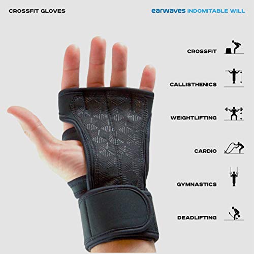 Earwaves ® Versatile - Calleras Crossfit para Hombre y Mujer con muñequeras incorporadas. Guantes Ideales para Calistenia, Halterofilia, Fitness, Gymnastics, Mancuernas, Kettlebells, Dominadas, etc.