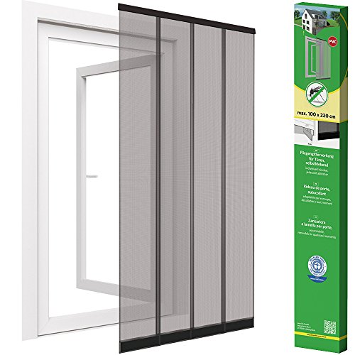 Easy Life Mosquitera Premium de láminas para puertas de fibra de vidrio - Mosquitera con cortinas a láminas para puertas en antracita, Talla:100 x 220 cm