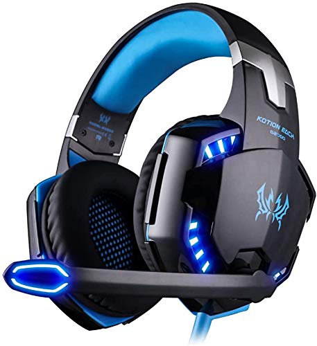 EasySMX G2000 - Auriculares Gaming de Diadema Cerrados (3.5 mm, con micrófono, reducción de Ruido, Control Remoto Integrado), Color Negro y Azul