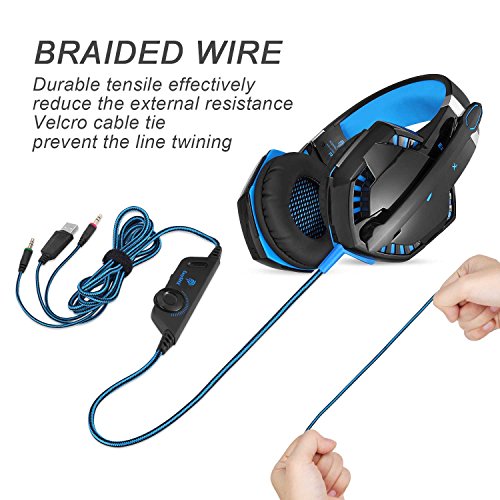 EasySMX G2000 - Auriculares Gaming de Diadema Cerrados (3.5 mm, con micrófono, reducción de Ruido, Control Remoto Integrado), Color Negro y Azul