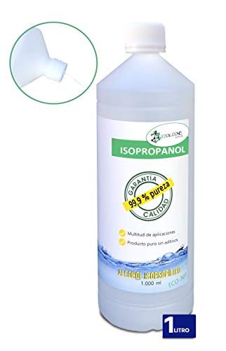 Ecosoluciones Químicas - 1 litro | Alcohol Isopropílico 99,9% Alta pureza IPA | Limpieza componentes electrónicos, Objetivos, Pantallas. Desengrasante. Desinfección y Limpieza Superficies