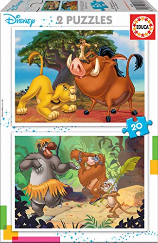 Educa - Disney Animals: El Rey Leon y El Libro de la Selva, 2 Puzzles infantiles de 20 piezas, a partir de 3 años (18103)