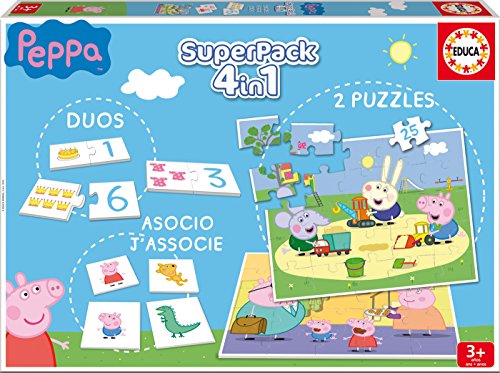 Educa Superpack Peppa Pig: Domino, Identic y 2 Puzzles, Juego de Mesa para niños, a Partir de 3 años (16229)