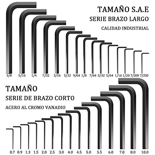 E·Durable Llaves Allen, juego de llaves allen 30pcs Llave hexagonal larga y corta para desmontar e instale la mayoría de los tornillos hexagonales interiores en automóviles muebles,equipos, etc.