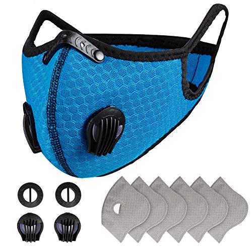 EEIEER Funda Protectora Bucal Para Ciclismo, Cubierta Bucal con 7 Filtros de Carbón Activo y 4 Válvulas, Resistente al Polvo, para Motocicleta, Ciclismo, Correr, Actividades al Aire Libre