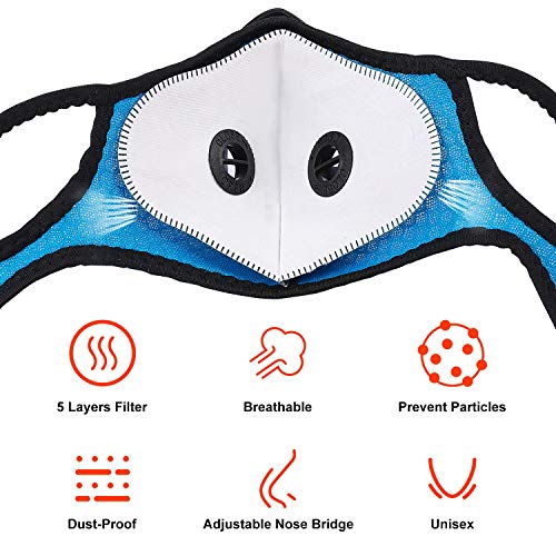 EEIEER Funda Protectora Bucal Para Ciclismo, Cubierta Bucal con 7 Filtros de Carbón Activo y 4 Válvulas, Resistente al Polvo, para Motocicleta, Ciclismo, Correr, Actividades al Aire Libre