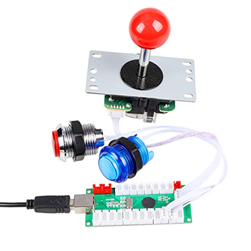 EG STARTS 2 jugadores Classic Arcade Contest DIY Kits USB Encoder to PC 5 Pin Joystick + Chrome LED iluminado Pulsador 1 y 2 jugadores Botones de monedas para Arcade Mame Raspberry Pi 2 3 3B Games