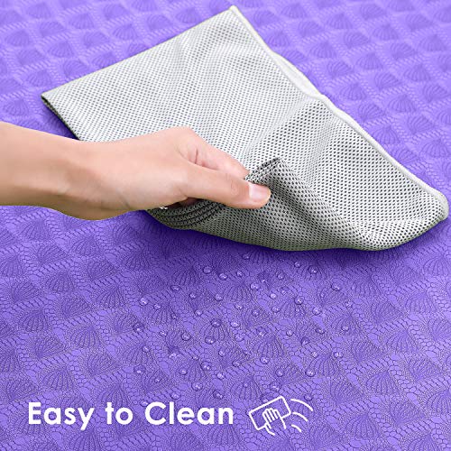 EgoIggo Esterilla Yoga Antideslizante, Yoga Mat Colchoneta Yoga Alfombrilla Deporte. Esterilla Pilates de 183cmx61cm, 6mm Grosor de Ecológico TPE. con Bolsa Y Correa de Hombro.Púrpura Claro-Azul Claro