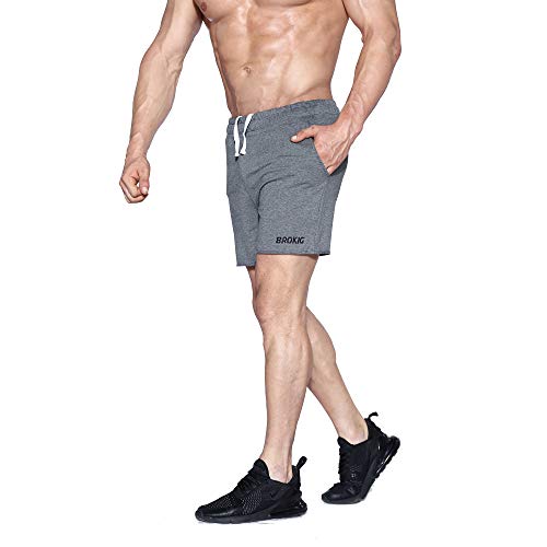 EK - Pantalones cortos de gimnasia para hombre, 5 pulgadas, ligeros, con cremallera, bolsillos, Primavera-Verano, Hombre, color gris, tamaño 38