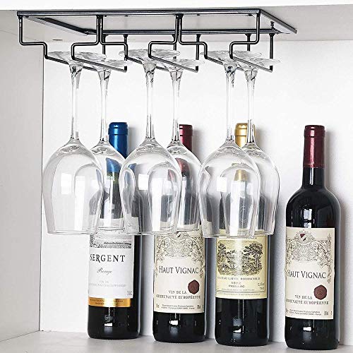 EKR - Soporte para copas de vino y taza de café, estante bajo estante para bar, cocina, espacio de almacenamiento, organizador de metal 30.5 x 22.5 x 5.4 cm Negro 3 Filas 2 Unidades