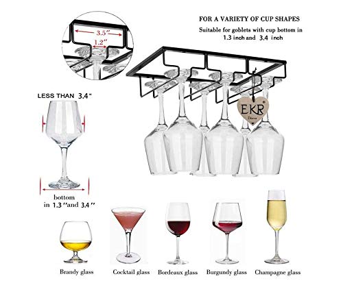 EKR - Soporte para copas de vino y taza de café, estante bajo estante para bar, cocina, espacio de almacenamiento, organizador de metal 30.5 x 22.5 x 5.4 cm Negro 3 Filas 2 Unidades