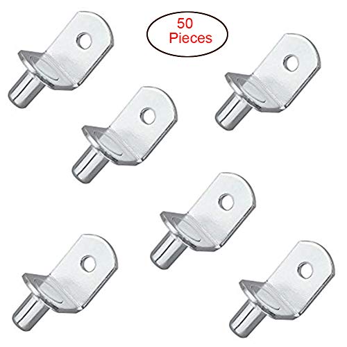 Electrely 50pcs tacos de soporte de estantería de metal niquelado L Forma Escuadra de soporte para estante de madera o cristal para mueble armario armario Biblioteca(6 mm)