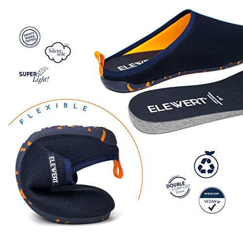 ELEWERT® - Natural-Lite-Navy-Orange - Zapatillas de Estar en casa Hombre/Mujer -Hechas en España- Lite -Verano/Invierno - Suela de Goma Antideslizante, Confort, Unisex, Rejilla, Transpirable. T.37