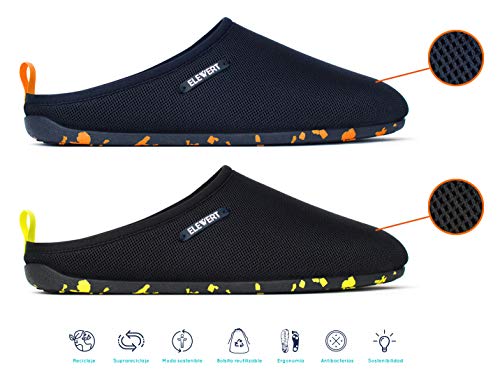 ELEWERT® - Natural-Lite-Navy-Orange - Zapatillas de Estar en casa Hombre/Mujer -Hechas en España- Lite -Verano/Invierno - Suela de Goma Antideslizante, Confort, Unisex, Rejilla, Transpirable. T.37