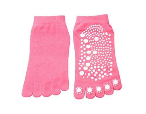 Elfin-lore 4 Pares 5 Dedos Calcetines Yoga Antideslizante Agarre de Prevención Algodón Completo Dedos para Pilates Gimnasio para Mujer Niñas