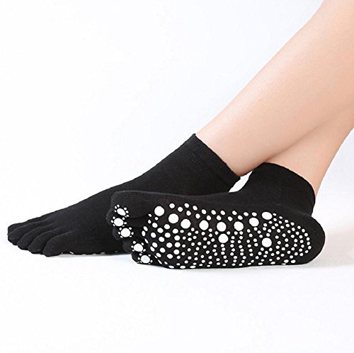 Elfin-lore 4 Pares 5 Dedos Calcetines Yoga Antideslizante Agarre de Prevención Algodón Completo Dedos para Pilates Gimnasio para Mujer Niñas