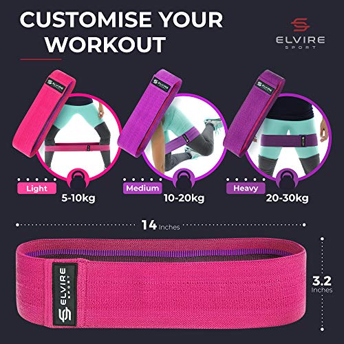 ELVIRE SPORT Bandas Elásticas 3 Pack: Bandas de Resistencia de Tela para Ejercicios de Glúteos y Caderas y Fitness | Gomas para Yoga, Pilates, CrossFit, Fisioterapia y Recuperación | Hombres y Mujeres