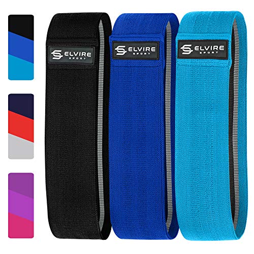 ELVIRE SPORT Bandas Elasticas Musculacion (Set de 3): Bandas de Resistencia de Tela para Fitness y Glúteos, Caderas, Piernas | Gomas para Yoga, Pilates, Crossfit, Fisioterapia | Hombres y Mujeres