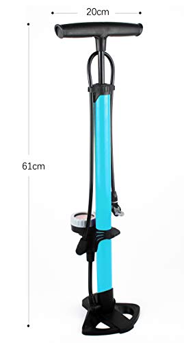 EM BIKE Bomba Inflador de Suelo Portátil con Manómetro Profesional para Válvulas Presta y Schrader Alta Presión (160 PSI/ 11 Bar) (Azul)