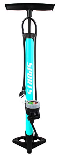 EM BIKE Bomba Inflador de Suelo Portátil con Manómetro Profesional para Válvulas Presta y Schrader Alta Presión (160 PSI/ 11 Bar) (Azul)