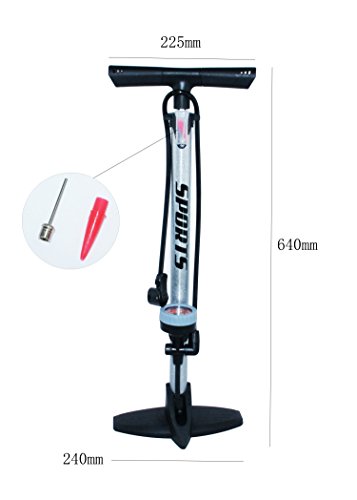 EM BIKE Bomba Inflador de Suelo Portátil con Manómetro Profesional para Válvulas Presta y Schrader Alta Presión (160 PSI/ 11 Bar) (Gris)