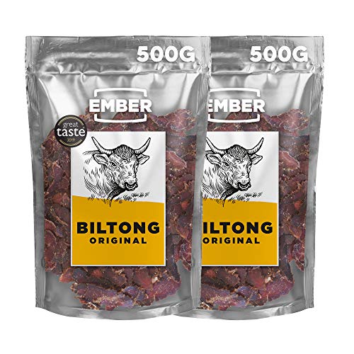 Ember Biltong 1kg – Beef Jerky - Cecina de Vaca - Aperitivo alto en Proteínas - Original (2x500g)