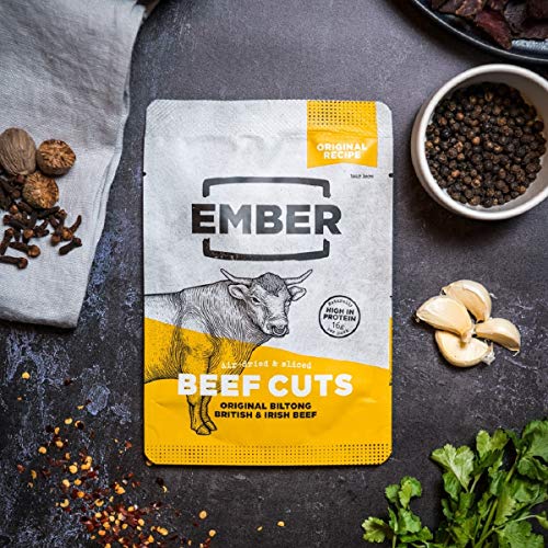 Ember Biltong – Original Beef Jerky - Cecina de Vaca - Aperitivo alto en Proteínas - Original (Paquete de 10)