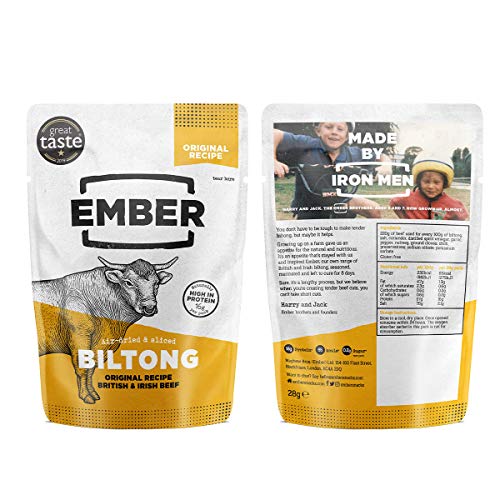 Ember Biltong – Original Beef Jerky - Cecina de Vaca - Aperitivo alto en Proteínas - Original (Paquete de 10)