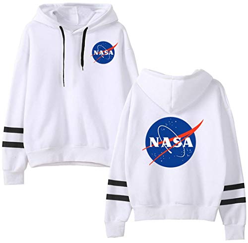 EMILYLE Mujer NASA Aeronautico Sudadera con Capucha Manga Larga Deportiva. L,Blanco