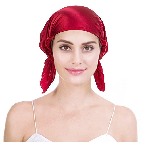 Emmet Gorro de Dormir Mujer Pura Seda Sombrero para Dormir elástico Hace Que tu Cabello se Sienta Sedoso y Mantiene el Estilo (Rojo, Talla única)