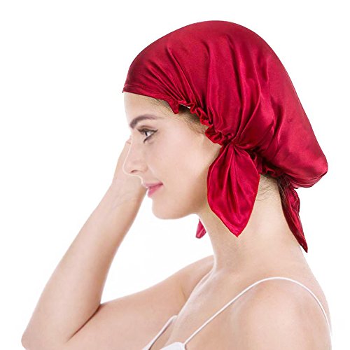 Emmet Gorro de Dormir Mujer Pura Seda Sombrero para Dormir elástico Hace Que tu Cabello se Sienta Sedoso y Mantiene el Estilo (Rojo, Talla única)