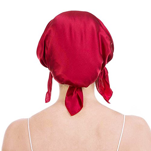 Emmet Gorro de Dormir Mujer Pura Seda Sombrero para Dormir elástico Hace Que tu Cabello se Sienta Sedoso y Mantiene el Estilo (Rojo, Talla única)