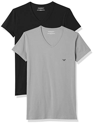 Emporio Armani CC717-111512, Camiseta para Hombre, Pack de 2, Multicolor (Gris/Azul Oscuro), L