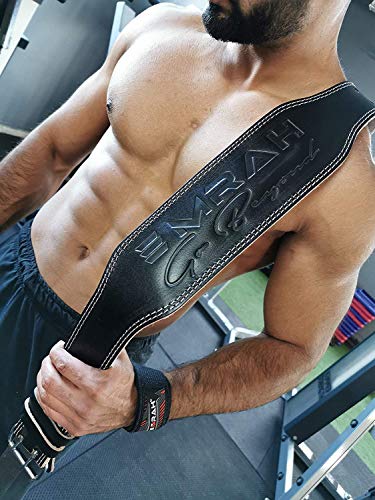 EMRAH Cinturón de Levantamiento de Pesas Pure Genuine Leather para Hombres y Mujeres - Ideal para Levantamiento de Pesas, Peso Muerto, Crossfit - Apoyo para la Espalda (Negro, Medio)