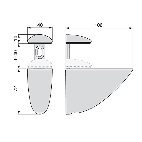 Emuca 4009025 - Lote de 2 soportes mod Pelicano para estante de madera o cristal de espesor 5-40mm acabado pintado aluminio