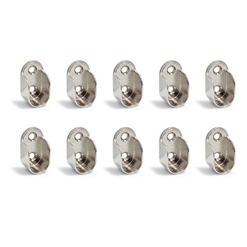 Emuca 7060807 Soporte Lateral para Barra de Armario Oval, Niquelado, Set de 10 Piezas