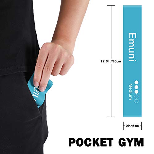 Emuni Set de 5 Bandas de Resistencia: Cintas Elásticas Fitness de Ejercicio Estiramiento, Yoga y Pilates, Bandas de Entrenamiento con 5 Niveles para Brazos y Hombros, de piernas y glúteos