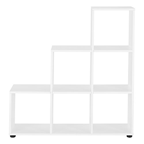 [en.casa] Estantería en Forma de Escalera estilosa - Estantería de Almacenamiento con 6 compartimientos - Estantería de pie 104 x 107 x 29cm - Armario - Blanco