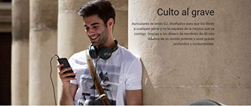 Energy Sistem Headphones DJ2 Black Mic (Auriculares Estilo DJ, Flip-Up Ear Cups, Removable Cable, Control Talk, Foldable)