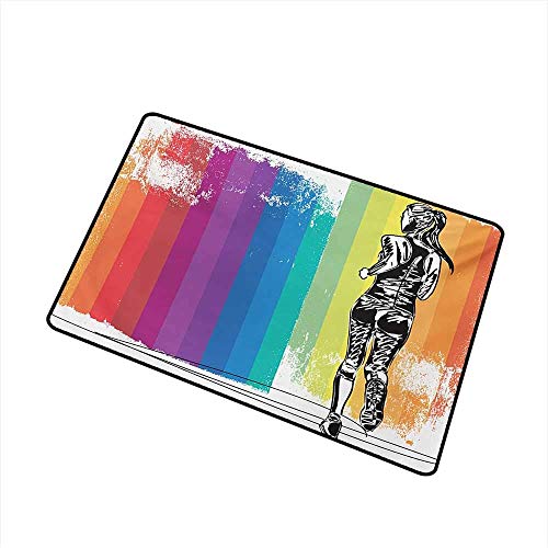 Entrada de los Juegos Olímpicos Alfombra de la puerta al aire libre Corredor de maratón femenino Ilustración en rayas verticales en colores del arco iris Atrapar el polvo Nieve y barro, Naranja Púrpur