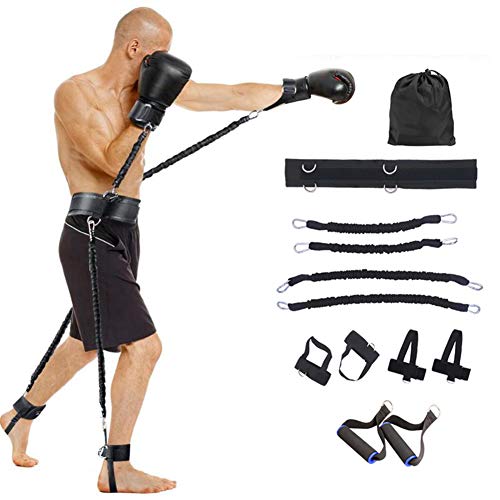 Entrenador de bandas resistencia agilidad y velocidad cuerpo completo 100 lb - Conjunto entrenamiento fuerza piernas Poder explosivo, para Boxeo sentadillas con salto vertical, con bolsa transporte