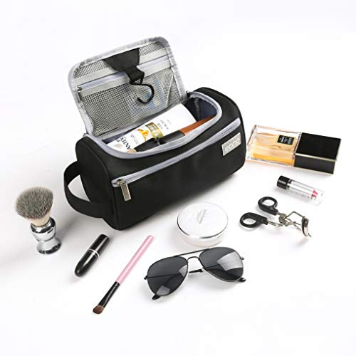 Eono by Amazon - Bolsas de Aseo Neceser Avion Unisexo Neceseres de Viaje Toiletry Bag Neceser Maquillaje con Gancho para Colgar Bolsa de Cosmético Impermeable Organizador de Viaje, Negro